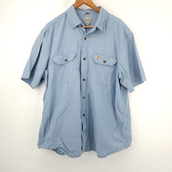 Carhartt Button Down Work Shirt Men Size XL Chambray Light Blue  5200 CBL - Picture 1 of 10